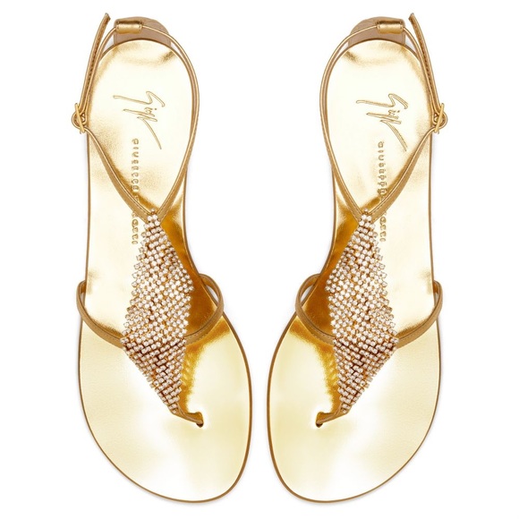 giuseppe zanotti NIB gold leather & crystal sandal - Picture 4 of 14